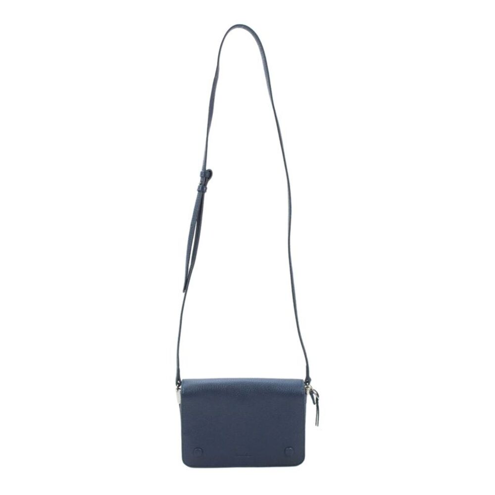Steven Alan Womens Pebbled Leather Flap Crossbody Shoulder Handbag Navy Blue